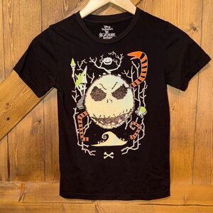 Disney Black Kids Tee with Jack Skellington and Orange Accent Graphic